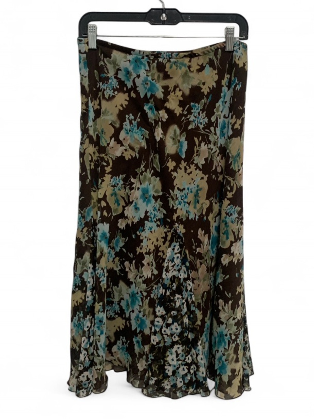 Y2K Briggs New York Brown Floral Maxi Skirt with Teal Accents